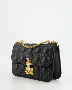 Christian Dior Black Leather Dior Addict Flap Bag with Antique Gold Hardware