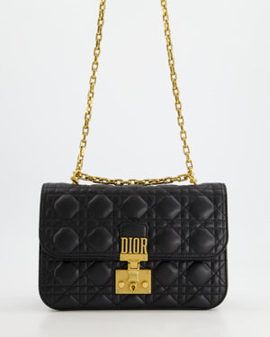 Christian Dior Black Leather Dior Addict Flap Bag with Antique Gold Hardware