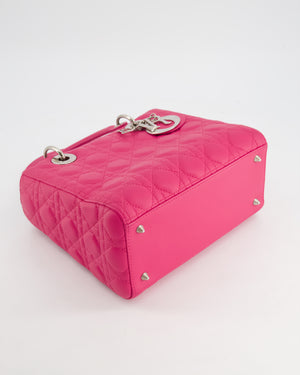 Christian Dior Hot Pink Medium Lady Dior Bag in Cannage Lambskin with Silver Hardware