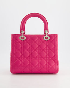 Christian Dior Hot Pink Medium Lady Dior Bag in Cannage Lambskin with Silver Hardware