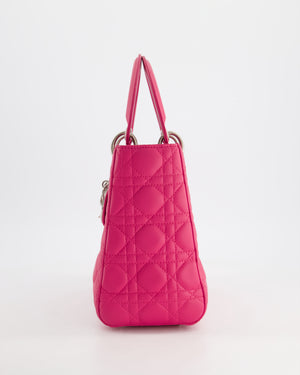 Christian Dior Hot Pink Medium Lady Dior Bag in Cannage Lambskin with Silver Hardware