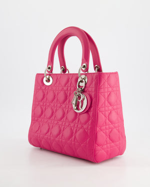 Christian Dior Hot Pink Medium Lady Dior Bag in Cannage Lambskin with Silver Hardware