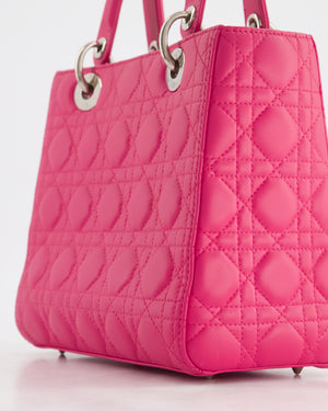 Christian Dior Hot Pink Medium Lady Dior Bag in Cannage Lambskin with Silver Hardware