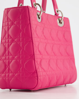 Christian Dior Hot Pink Medium Lady Dior Bag in Cannage Lambskin with Silver Hardware