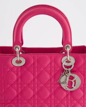 Christian Dior Hot Pink Medium Lady Dior Bag in Cannage Lambskin with Silver Hardware