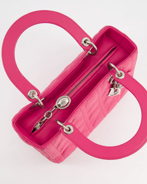 Christian Dior Hot Pink Medium Lady Dior Bag in Cannage Lambskin with Silver Hardware