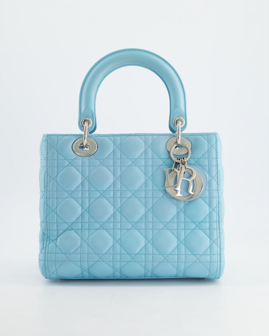 Christian Dior Tiffany Blue Medium Lady Dior Bag in Cannage Lambskin with Silver Hardware