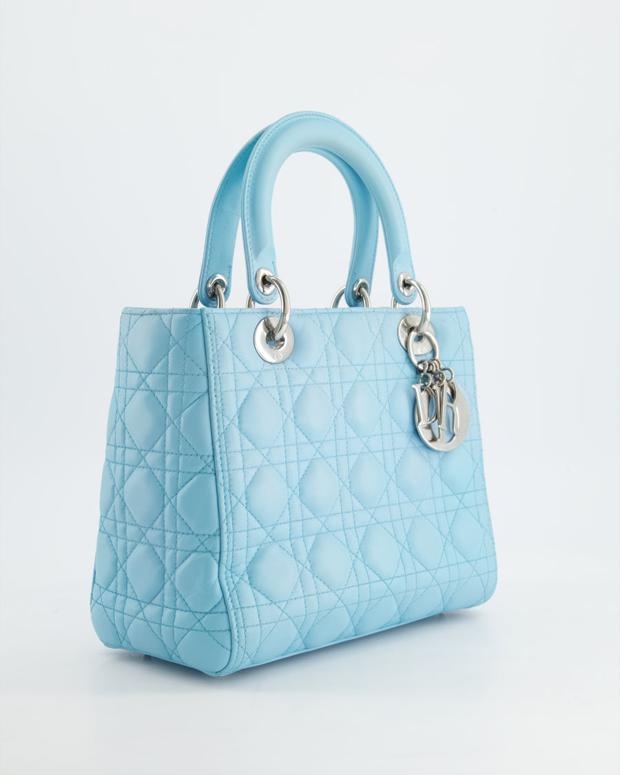 Christian Dior Tiffany Blue Medium Lady Dior Bag in Cannage Lambskin with Silver Hardware