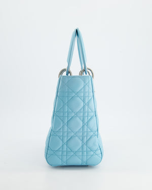 Christian Dior Tiffany Blue Medium Lady Dior Bag in Cannage Lambskin with Silver Hardware