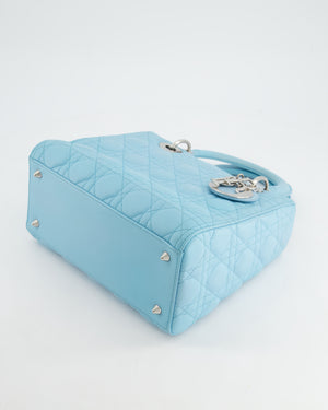 Christian Dior Tiffany Blue Medium Lady Dior Bag in Cannage Lambskin with Silver Hardware