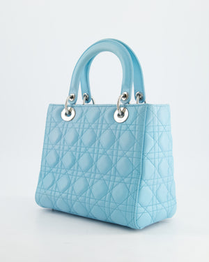 Christian Dior Tiffany Blue Medium Lady Dior Bag in Cannage Lambskin with Silver Hardware