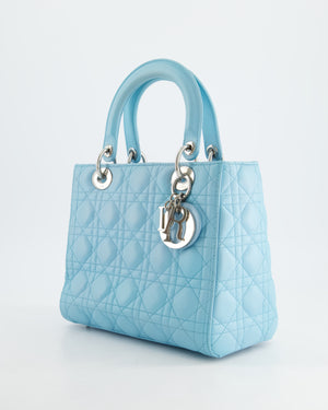 Christian Dior Tiffany Blue Medium Lady Dior Bag in Cannage Lambskin with Silver Hardware