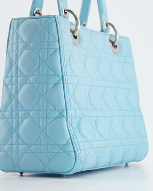 Christian Dior Tiffany Blue Medium Lady Dior Bag in Cannage Lambskin with Silver Hardware