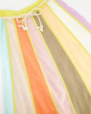 Zimmermann Multi-Colour Stripe Linen Midi Skirt and Top Set with Shell Belt Size 0 (UK 8)