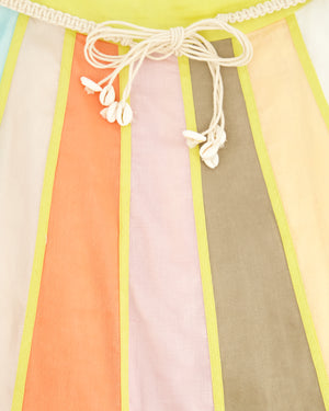 Zimmermann Multi-Colour Stripe Linen Midi Skirt and Top Set with Shell Belt Size 0 (UK 8)