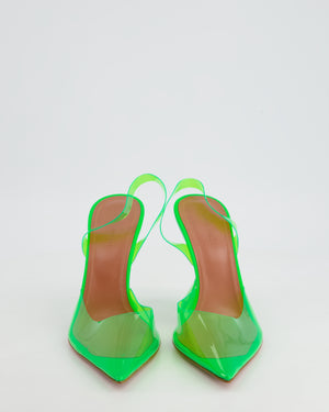 Amina Muaddi Fluo Green Holli Glass Slingback Pumps Size EU 39 RRP £590