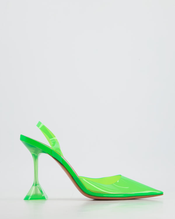 Amina Muaddi Fluo Green Holli Glass Slingback Pumps Size EU 39 RRP £590