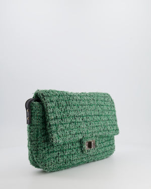 *FIRE PRICE* Chanel Green Tweed 2.55 Large Crossbody Bag with Ruthenium Hardware