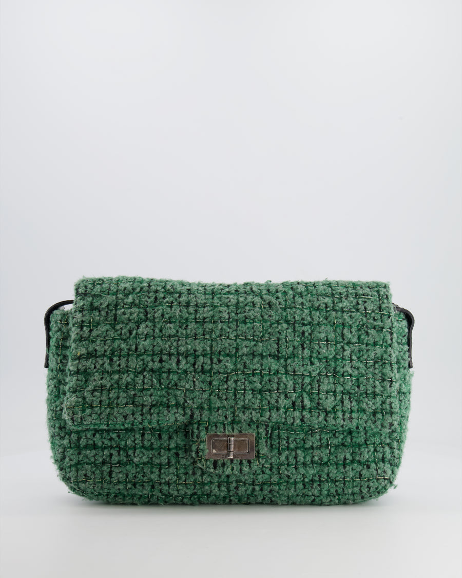 *FIRE PRICE* Chanel Green Tweed 2.55 Large Crossbody Bag with Ruthenium Hardware