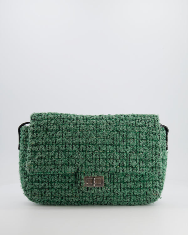 *FIRE PRICE* Chanel Green Tweed 2.55 Large Crossbody Bag with Ruthenium Hardware