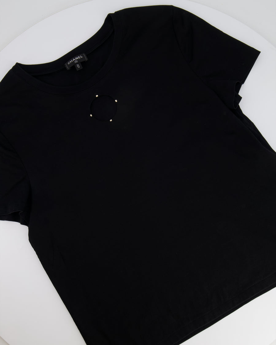 Chanel 20S Black T-Shirt with Cut-Out Front Detailing Size FR 34/36 (UK 6/8) RRP £1,450