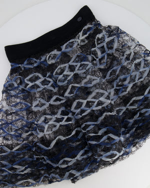 Chanel 18S Black, White and Blue Fishnet Mini Skirt and Jacket Set Size FR 34 (UK 6) RRP £6,850