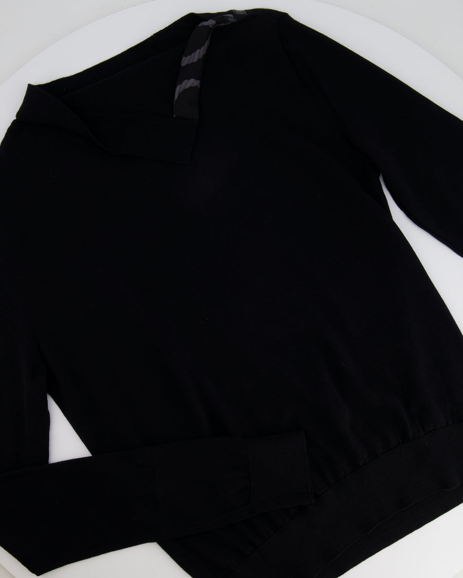 Hermès Black Wool Long-Sleeve Jumper with Silk Collar Detailing Size FR 38 (UK 10)