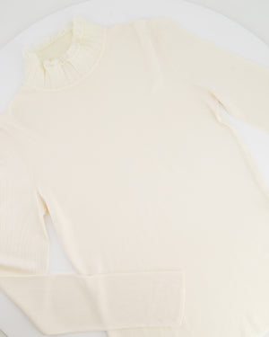 Hermès Cream Long-Sleeve Top with Turtleneck Ruffle Collar Details Size FR 36 (UK 8)