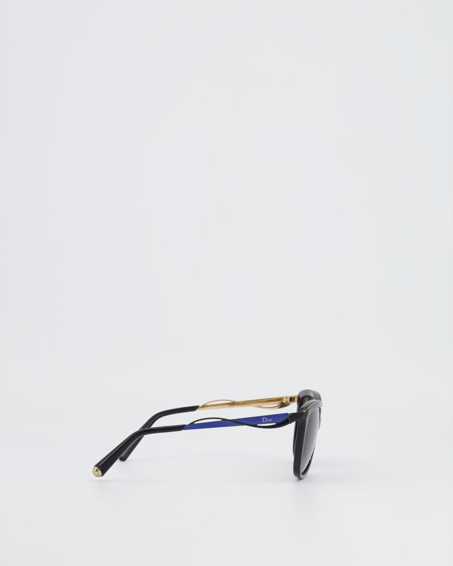 Dior Black Sunglasses with Blue and Gold Logo Detailing