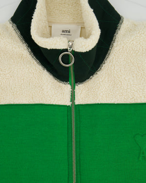 AMI De Coeur Menswear Zipped Teddy Off-White and Green Teddy Jacket Size XL (UK 44)