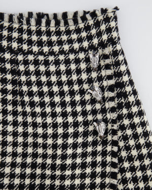 Dolce 
Gabbana Black 
White Wool Houndstooth Mini Skirt with Zebra Appliqué Size IT 38 (UK 6)