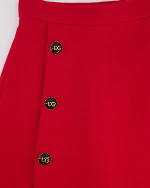 Dolce 
Gabbana Red Wool Mini Skirt with Black and Gold Logo Buttons Size IT 38 (UK 6)