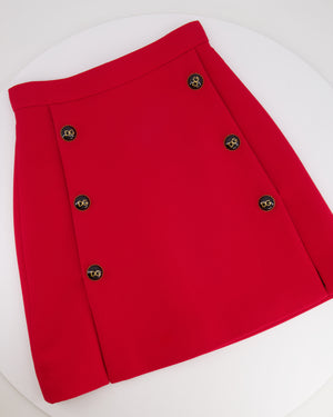 Dolce 
Gabbana Red Wool Mini Skirt with Black and Gold Logo Buttons Size IT 38 (UK 6)