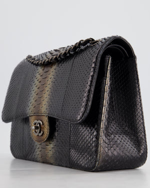 Chanel Black and Brown Python Leather Jumbo Classic Double Flap Bag with Gunmetal Hardware