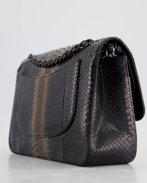 Chanel Black and Brown Python Leather Jumbo Classic Double Flap Bag with Gunmetal Hardware