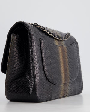 Chanel Black and Brown Python Leather Jumbo Classic Double Flap Bag with Gunmetal Hardware