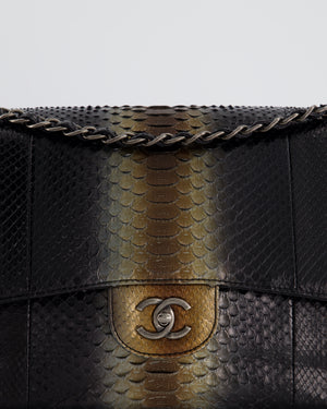 Chanel Black and Brown Python Leather Jumbo Classic Double Flap Bag with Gunmetal Hardware