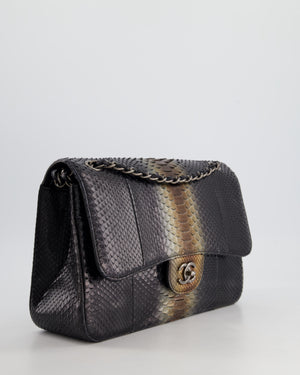 Chanel Black and Brown Python Leather Jumbo Classic Double Flap Bag with Gunmetal Hardware