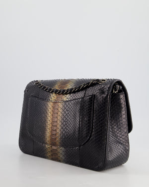 Chanel Black and Brown Python Leather Jumbo Classic Double Flap Bag with Gunmetal Hardware