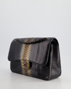 Chanel Black and Brown Python Leather Jumbo Classic Double Flap Bag with Gunmetal Hardware