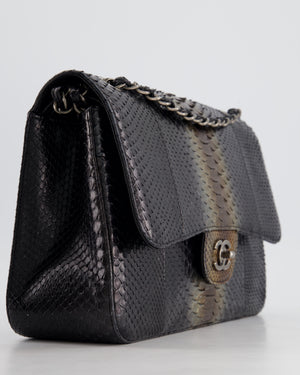 Chanel Black and Brown Python Leather Jumbo Classic Double Flap Bag with Gunmetal Hardware