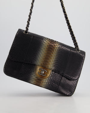 Chanel Black and Brown Python Leather Jumbo Classic Double Flap Bag with Gunmetal Hardware