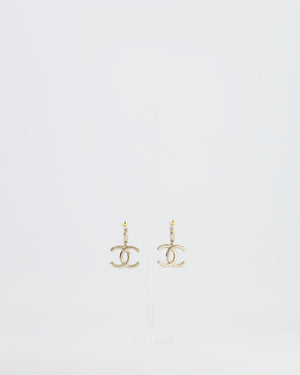 Chanel Champagne Gold CC Logo Pendant Earrings, Black and White Enamel