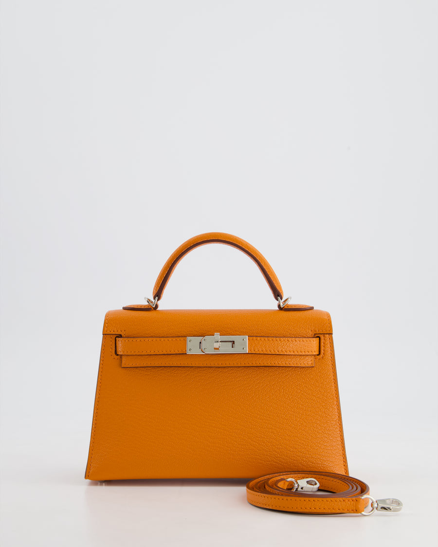 *RARE* Hermès Mini Kelly II 20cm Verso Bag in Orange H Chèvre and Gold Leather with Palladium Hardware