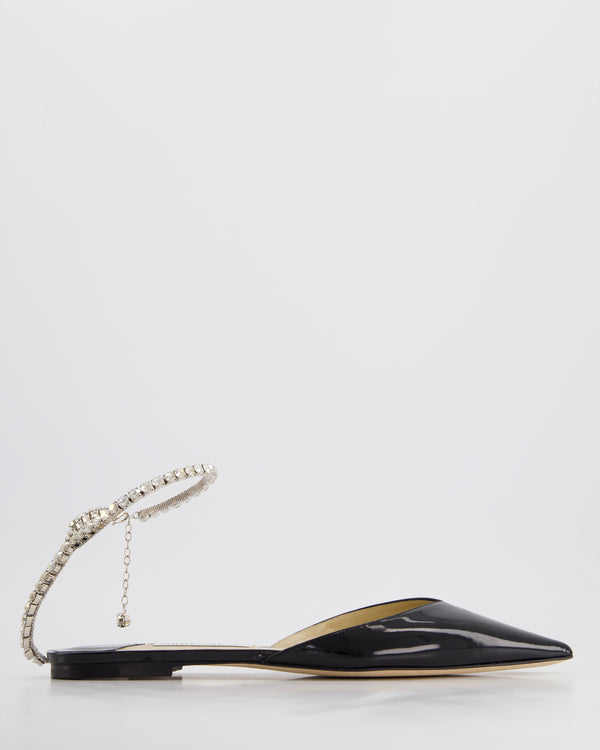 Jimmy Choo Black Patent Pointed Flat with Crystal Detail Size EU 41 RRP £599