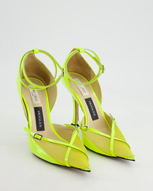 Jimmy Choo X Mugler Florissant Yellow Pointed Mesh Strap Heels Size EU 38