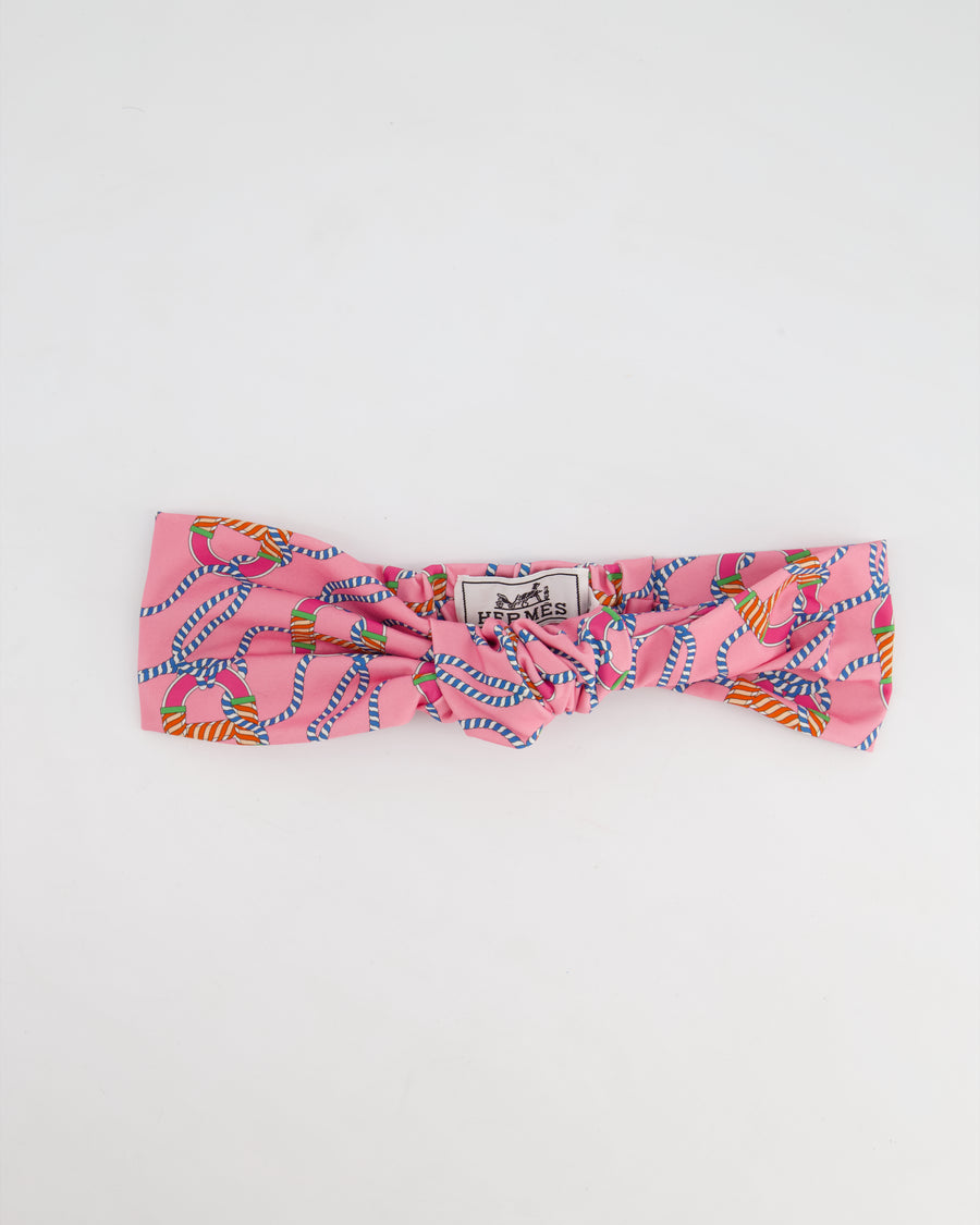 Hermes Rose, Bleu 
Vert Silk Bow Headband