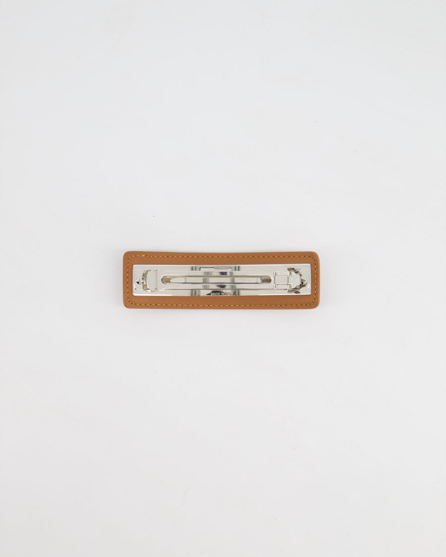 Hermes Gold Elizabeth Hair Clip in Swift Calfskin and Embroidered "H" Motif