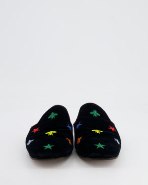 Gucci Black Suede Mules with Multicolour Embroideries Size EU 38.5