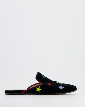 Gucci Black Suede Mules with Multicolour Embroideries Size EU 38.5